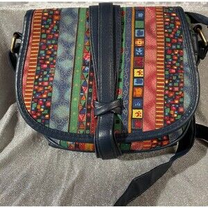 Vintage 90s Boho Purse 1990s Retro Blue Artsy Hippie Earthy Shoulder Bag